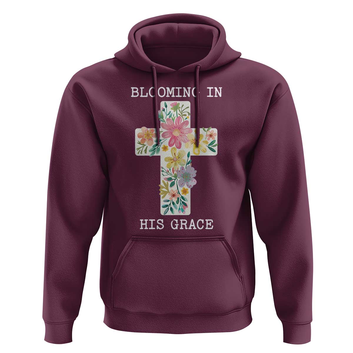 Blooming in His Grace Boho Christian Wildflower Hoodie Floral Cross Religious