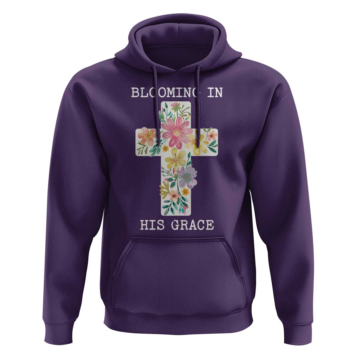 Blooming in His Grace Boho Christian Wildflower Hoodie Floral Cross Religious