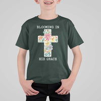 Blooming in His Grace Boho Christian Wildflower T Shirt For Kid Floral Cross Religious