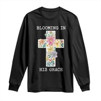 Blooming in His Grace Boho Christian Wildflower Long Sleeve Shirt Floral Cross Religious
