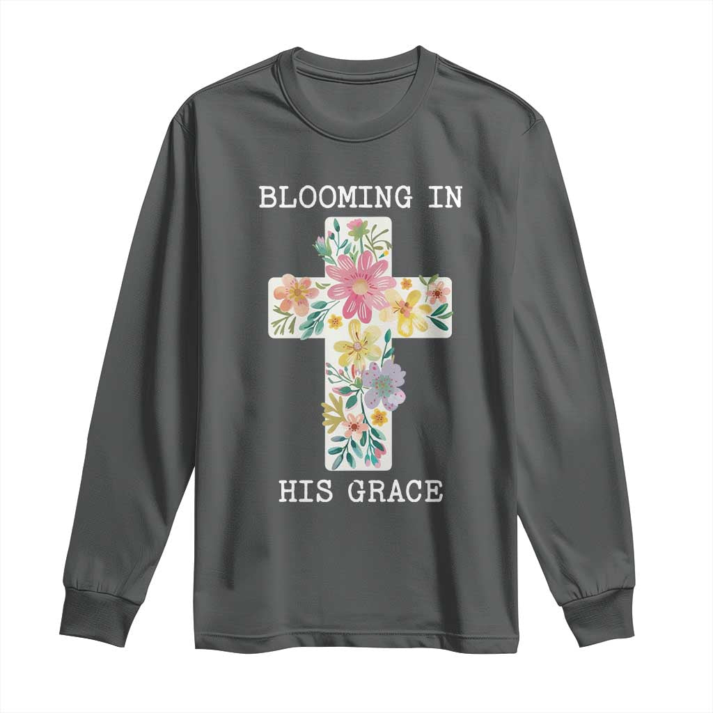 Blooming in His Grace Boho Christian Wildflower Long Sleeve Shirt Floral Cross Religious