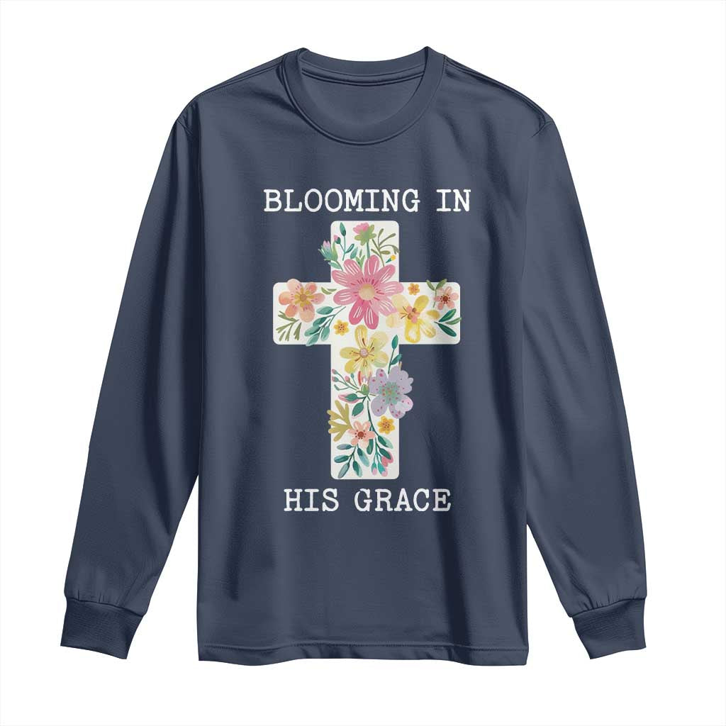 Blooming in His Grace Boho Christian Wildflower Long Sleeve Shirt Floral Cross Religious