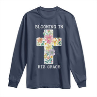 Blooming in His Grace Boho Christian Wildflower Long Sleeve Shirt Floral Cross Religious
