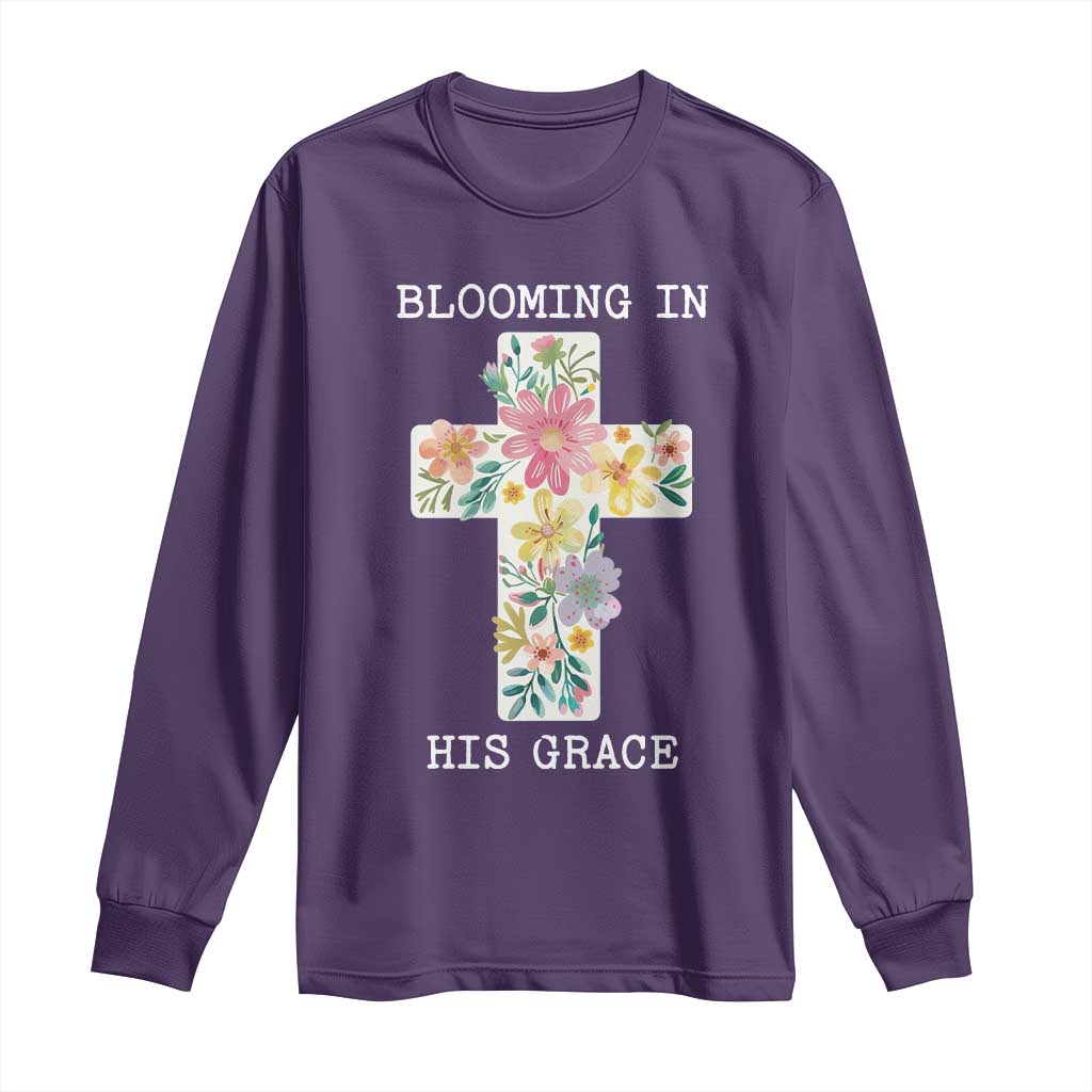 Blooming in His Grace Boho Christian Wildflower Long Sleeve Shirt Floral Cross Religious