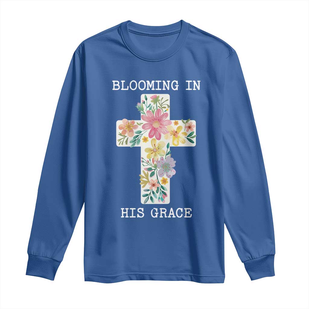 Blooming in His Grace Boho Christian Wildflower Long Sleeve Shirt Floral Cross Religious