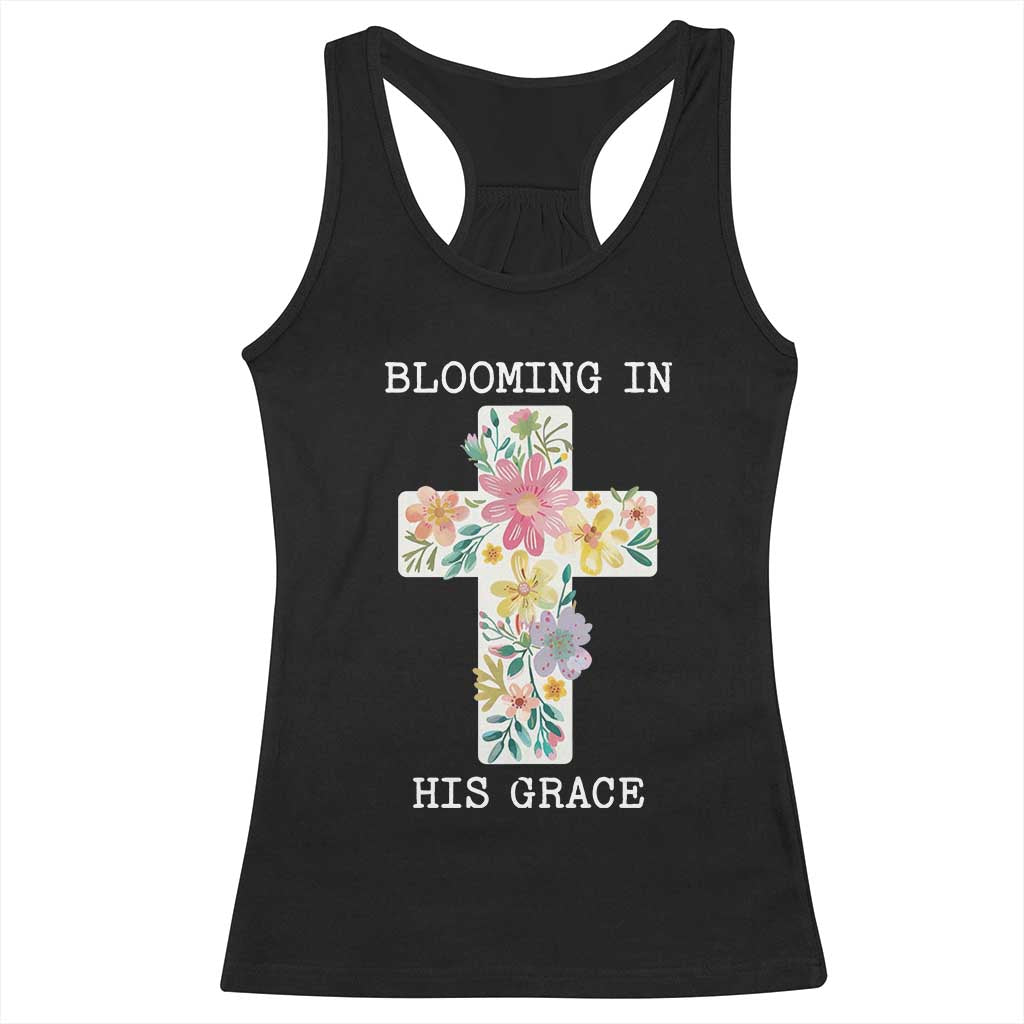 Blooming in His Grace Boho Christian Wildflower Racerback Tank Top Floral Cross Religious