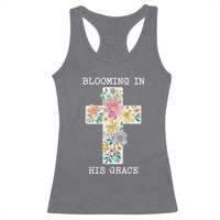 Blooming in His Grace Boho Christian Wildflower Racerback Tank Top Floral Cross Religious