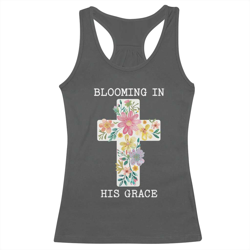 Blooming in His Grace Boho Christian Wildflower Racerback Tank Top Floral Cross Religious