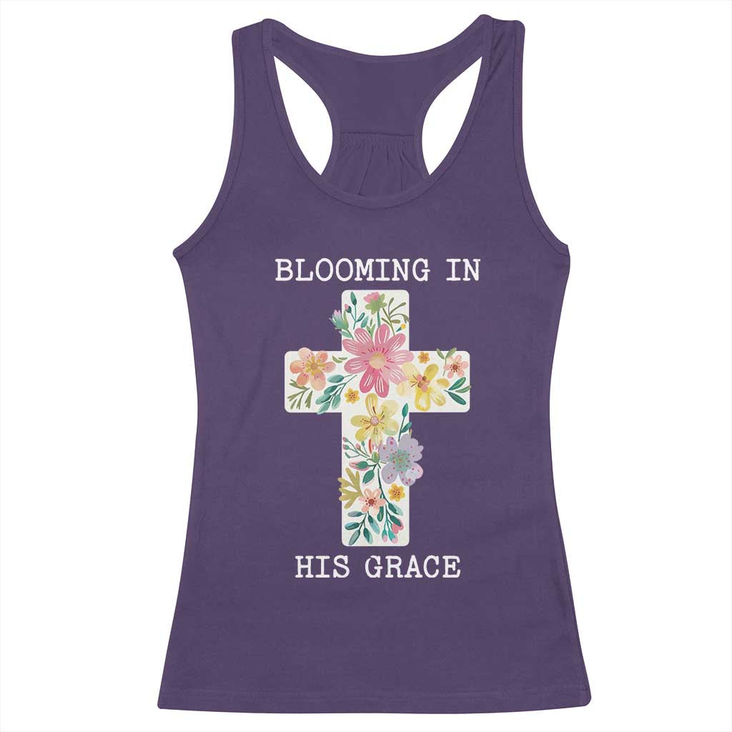 Blooming in His Grace Boho Christian Wildflower Racerback Tank Top Floral Cross Religious