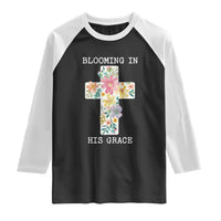 Blooming in His Grace Boho Christian Wildflower Raglan Shirt Floral Cross Religious
