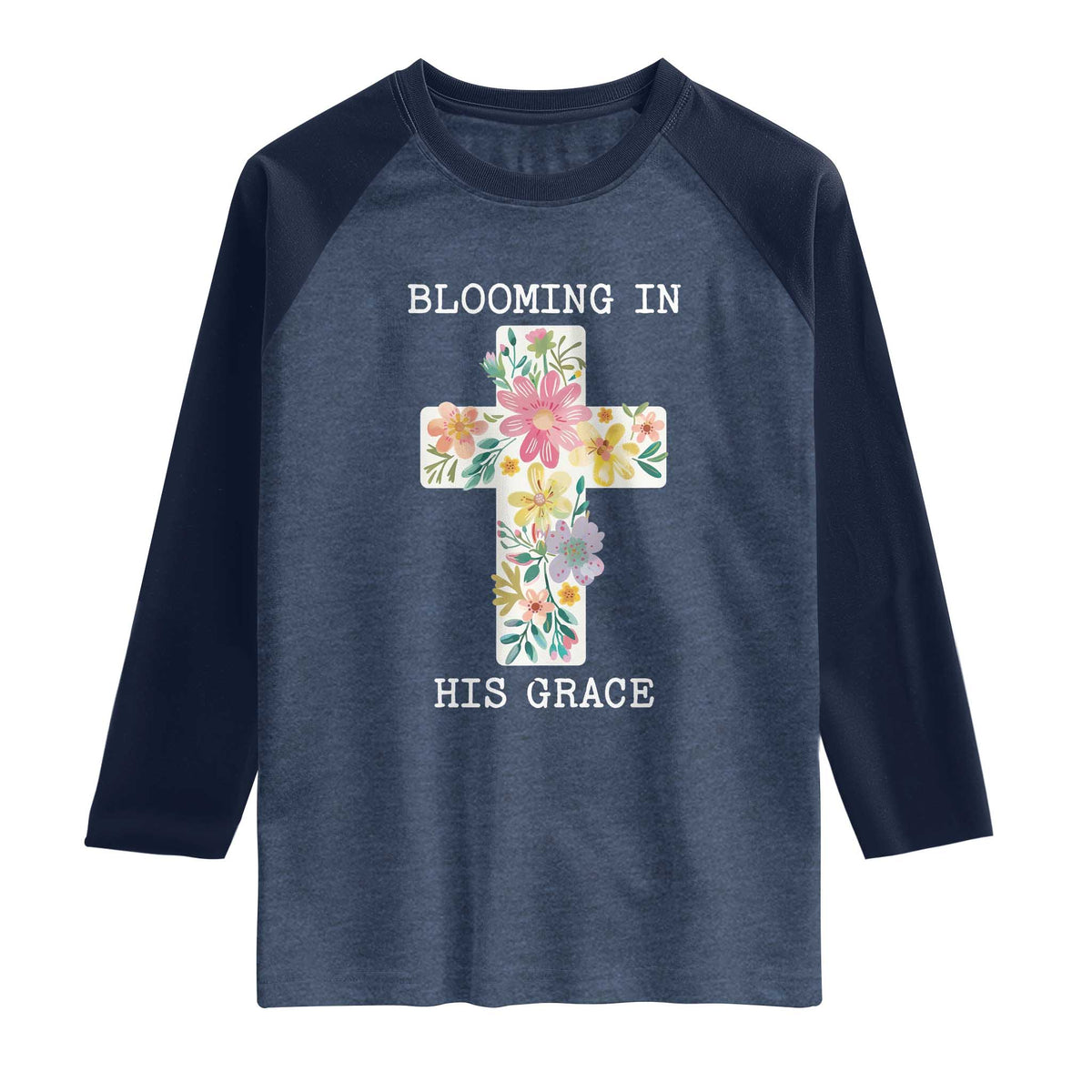 Blooming in His Grace Boho Christian Wildflower Raglan Shirt Floral Cross Religious