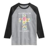 Blooming in His Grace Boho Christian Wildflower Raglan Shirt Floral Cross Religious