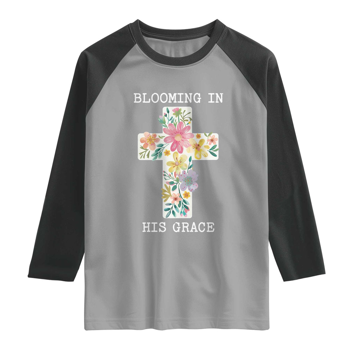 Blooming in His Grace Boho Christian Wildflower Raglan Shirt Floral Cross Religious