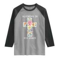 Blooming in His Grace Boho Christian Wildflower Raglan Shirt Floral Cross Religious