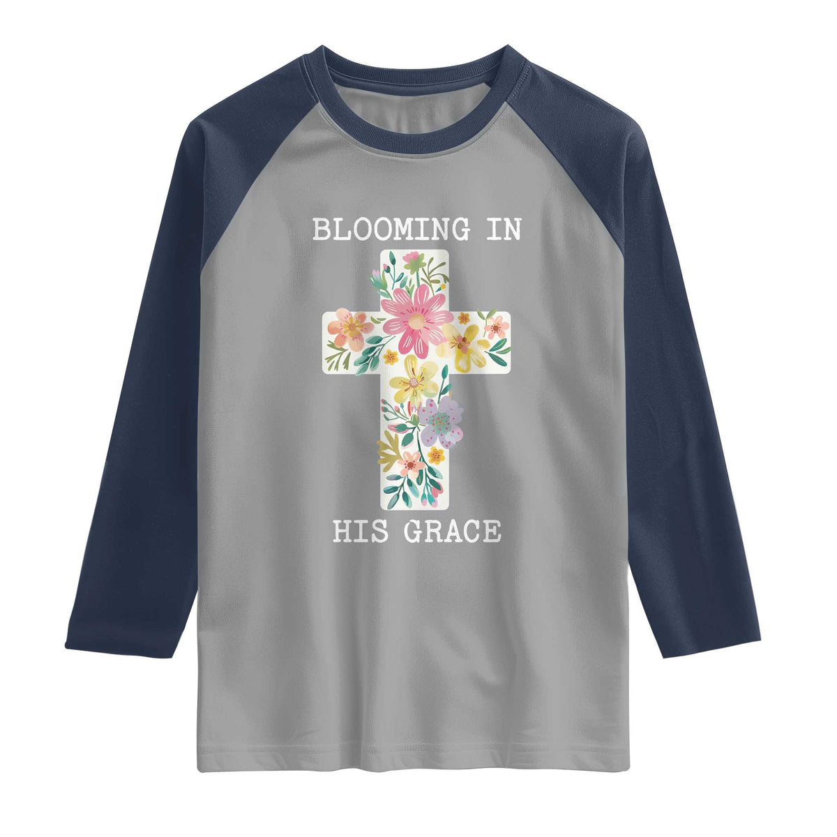 Blooming in His Grace Boho Christian Wildflower Raglan Shirt Floral Cross Religious