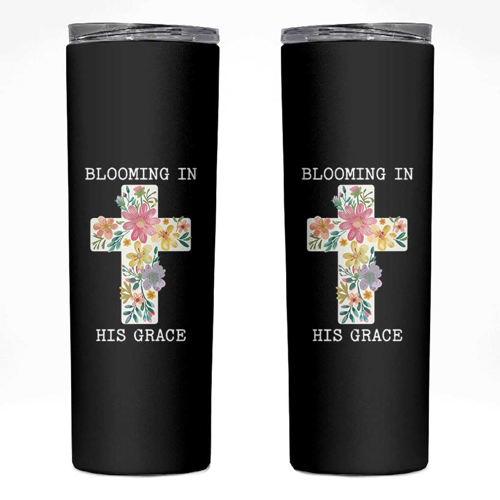 Blooming in His Grace Boho Christian Wildflower Skinny Tumbler Floral Cross Religious