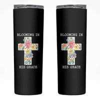 Blooming in His Grace Boho Christian Wildflower Skinny Tumbler Floral Cross Religious