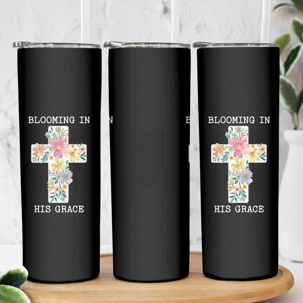 Blooming in His Grace Boho Christian Wildflower Skinny Tumbler Floral Cross Religious