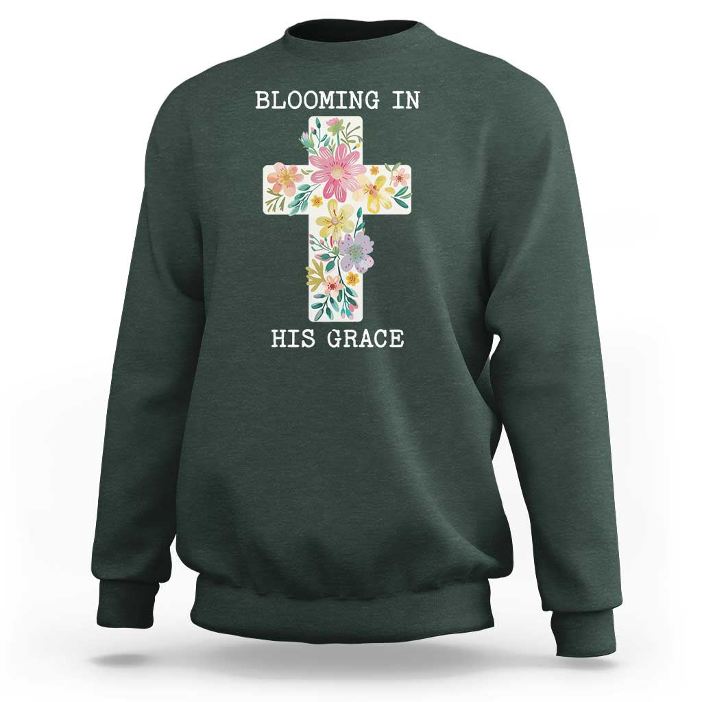 Blooming in His Grace Boho Christian Wildflower Sweatshirt Floral Cross Religious