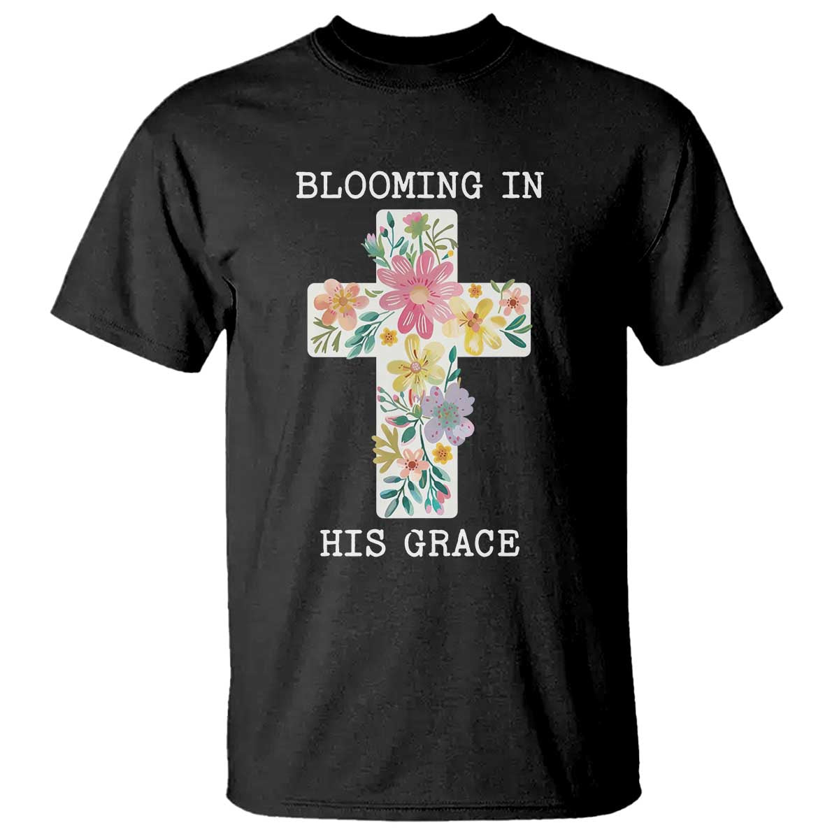 Blooming in His Grace Boho Christian Wildflower T Shirt Floral Cross Religious