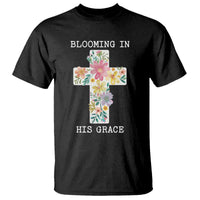 Blooming in His Grace Boho Christian Wildflower T Shirt Floral Cross Religious