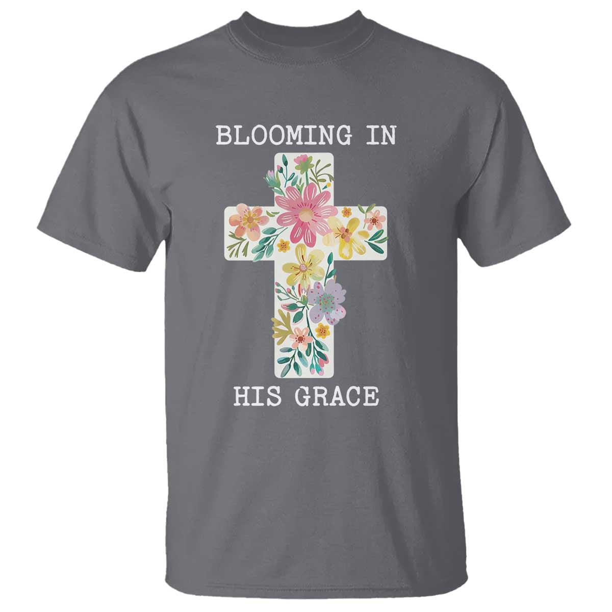 Blooming in His Grace Boho Christian Wildflower T Shirt Floral Cross Religious