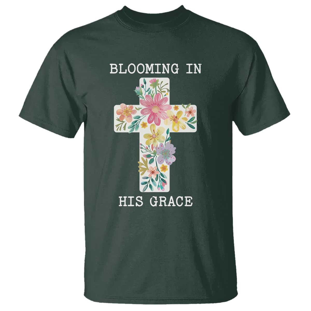 Blooming in His Grace Boho Christian Wildflower T Shirt Floral Cross Religious