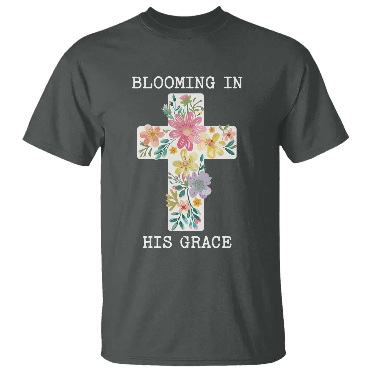 Blooming in His Grace Boho Christian Wildflower T Shirt Floral Cross Religious