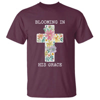 Blooming in His Grace Boho Christian Wildflower T Shirt Floral Cross Religious