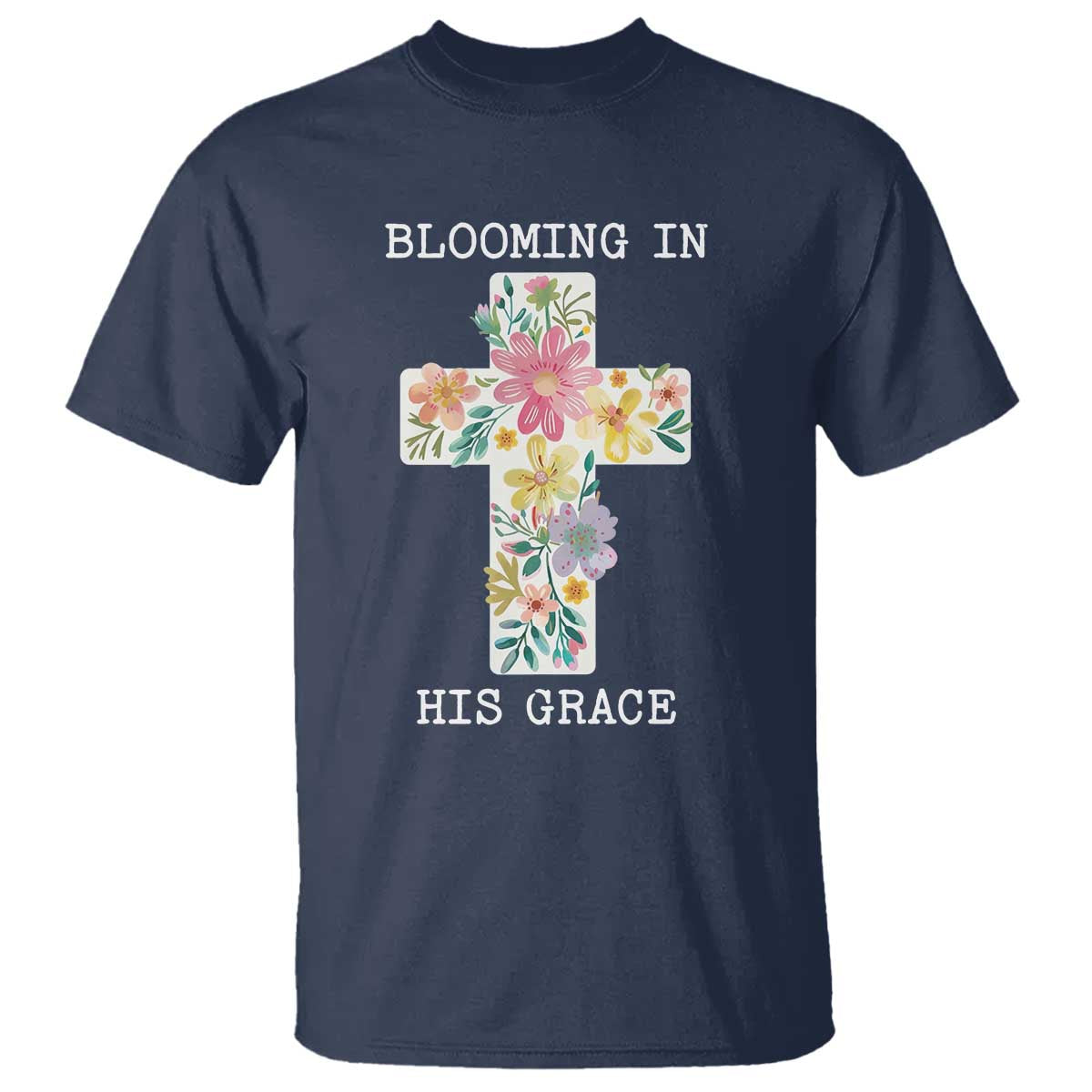 Blooming in His Grace Boho Christian Wildflower T Shirt Floral Cross Religious