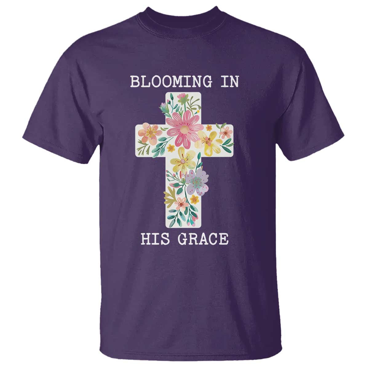 Blooming in His Grace Boho Christian Wildflower T Shirt Floral Cross Religious