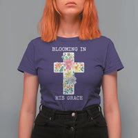 Blooming in His Grace Boho Christian Wildflower T Shirt For Women Floral Cross Religious