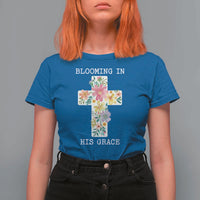 Blooming in His Grace Boho Christian Wildflower T Shirt For Women Floral Cross Religious