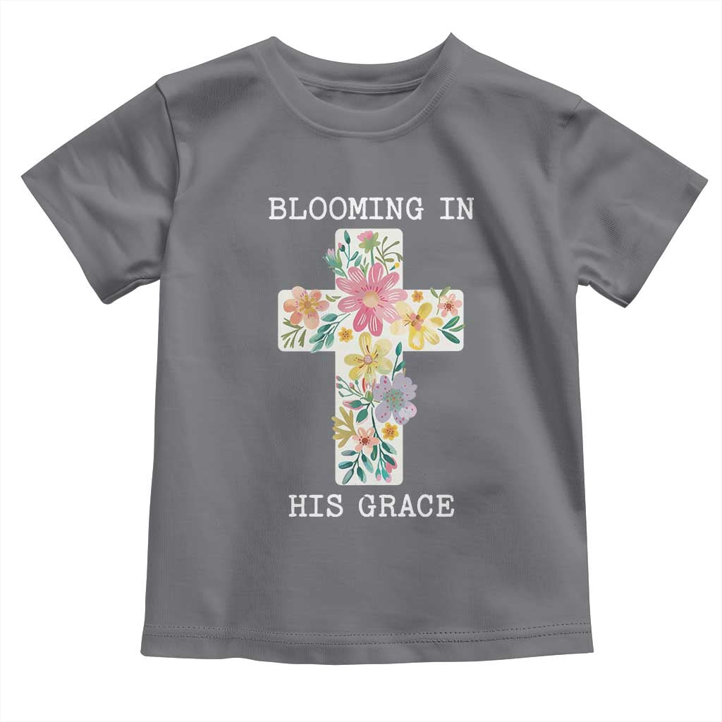 Blooming in His Grace Boho Christian Wildflower Toddler T Shirt Floral Cross Religious