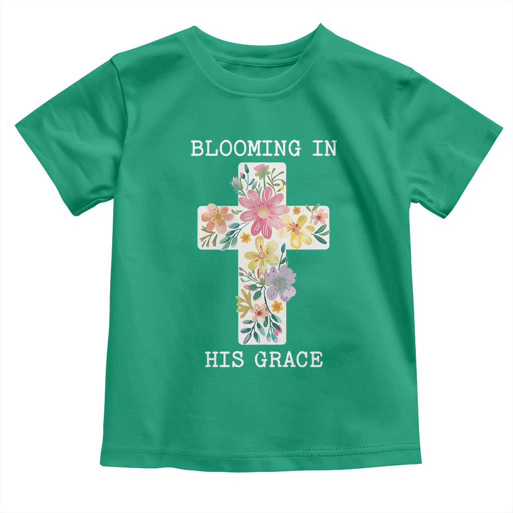 Blooming in His Grace Boho Christian Wildflower Toddler T Shirt Floral Cross Religious