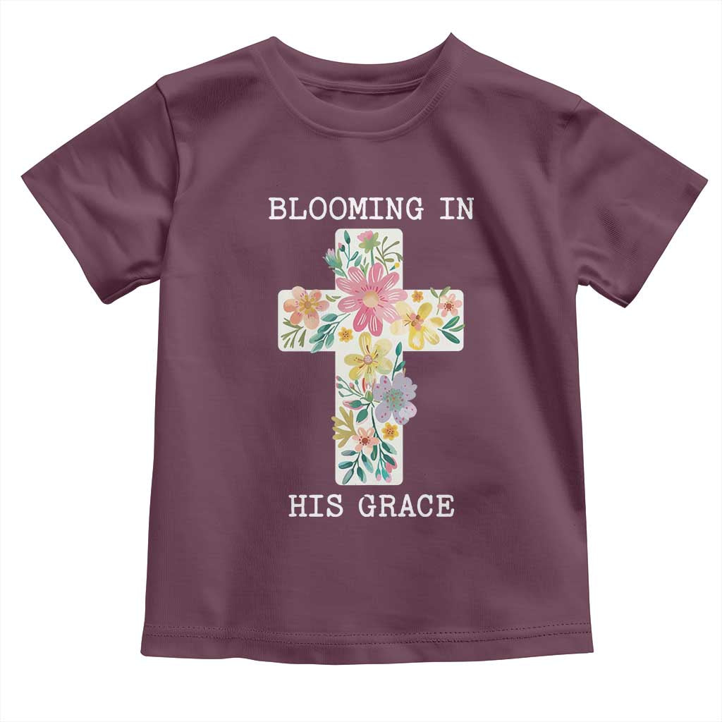 Blooming in His Grace Boho Christian Wildflower Toddler T Shirt Floral Cross Religious
