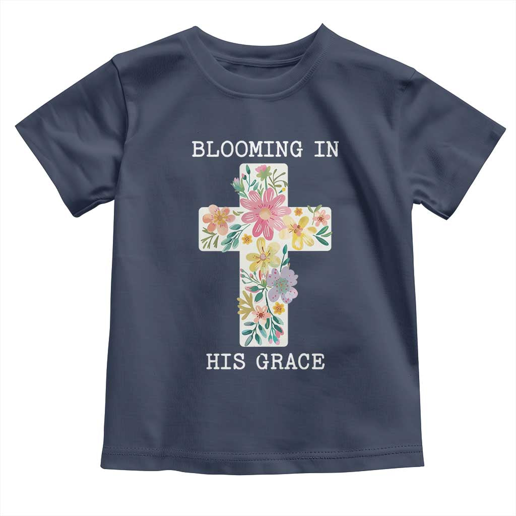 Blooming in His Grace Boho Christian Wildflower Toddler T Shirt Floral Cross Religious