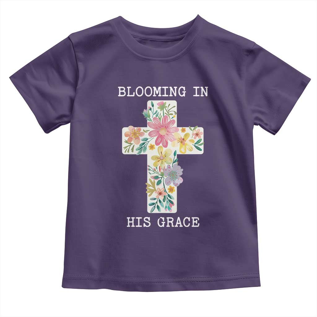 Blooming in His Grace Boho Christian Wildflower Toddler T Shirt Floral Cross Religious