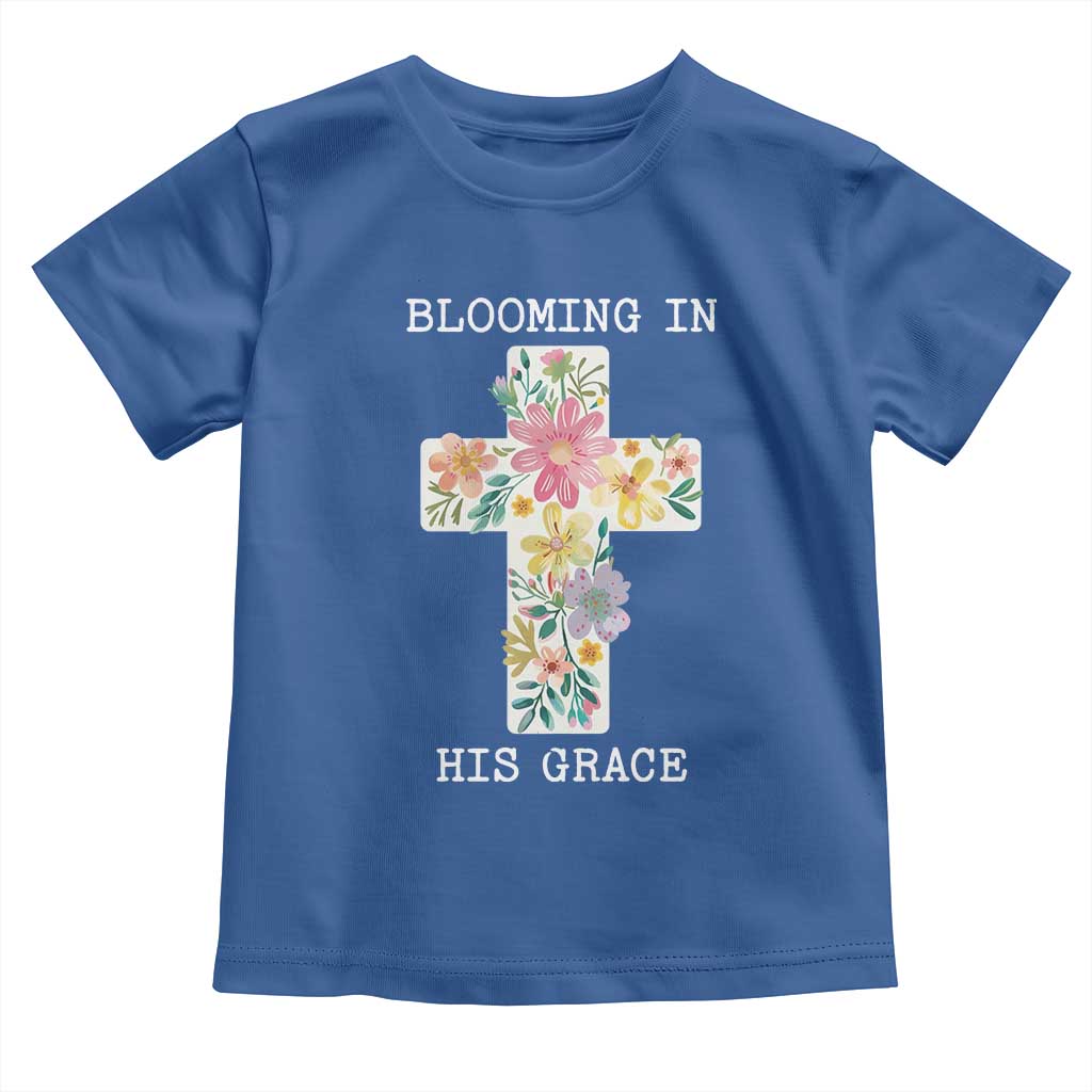 Blooming in His Grace Boho Christian Wildflower Toddler T Shirt Floral Cross Religious