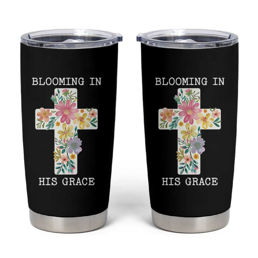 Blooming in His Grace Boho Christian Wildflower Tumbler Cup Floral Cross Religious