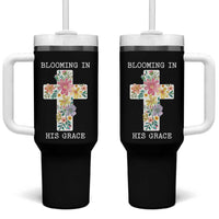 Blooming in His Grace Boho Christian Wildflower Tumbler With Handle Floral Cross Religious
