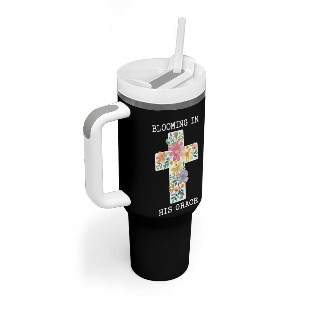 Blooming in His Grace Boho Christian Wildflower Tumbler With Handle Floral Cross Religious