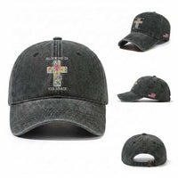 Blooming in His Grace Boho Christian Wildflower Washed Cotton Baseball Cap Floral Cross Religious