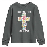 Blooming in His Grace Boho Christian Wildflower Youth Sweatshirt Floral Cross Religious