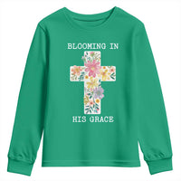 Blooming in His Grace Boho Christian Wildflower Youth Sweatshirt Floral Cross Religious