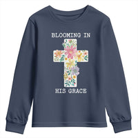 Blooming in His Grace Boho Christian Wildflower Youth Sweatshirt Floral Cross Religious