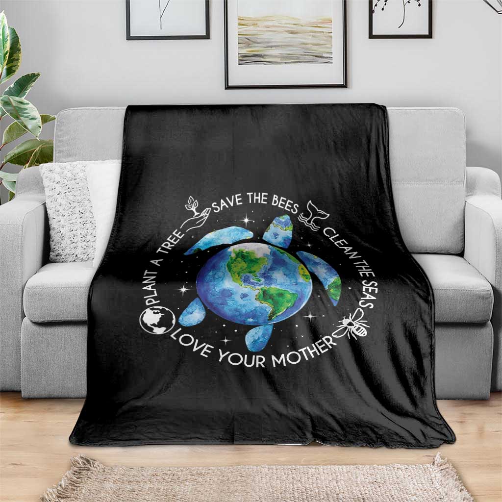 Earth Day Sea Turtle Throw Blanket Save Bees Plant Trees Clean Seas Environmentalist