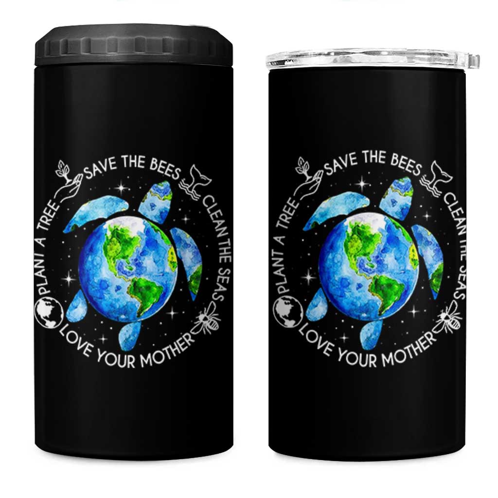 Earth Day Sea Turtle 4 in 1 Can Cooler Tumbler Save Bees Plant Trees Clean Seas Environmentalist