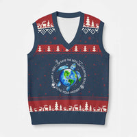 Earth Day Sea Turtle V-Neck Knit Sweater Vest Save Bees Plant Trees Clean Seas Environmentalist