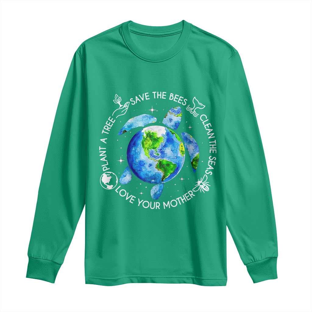 Earth Day Sea Turtle Long Sleeve Shirt Save Bees Plant Trees Clean Seas Environmentalist